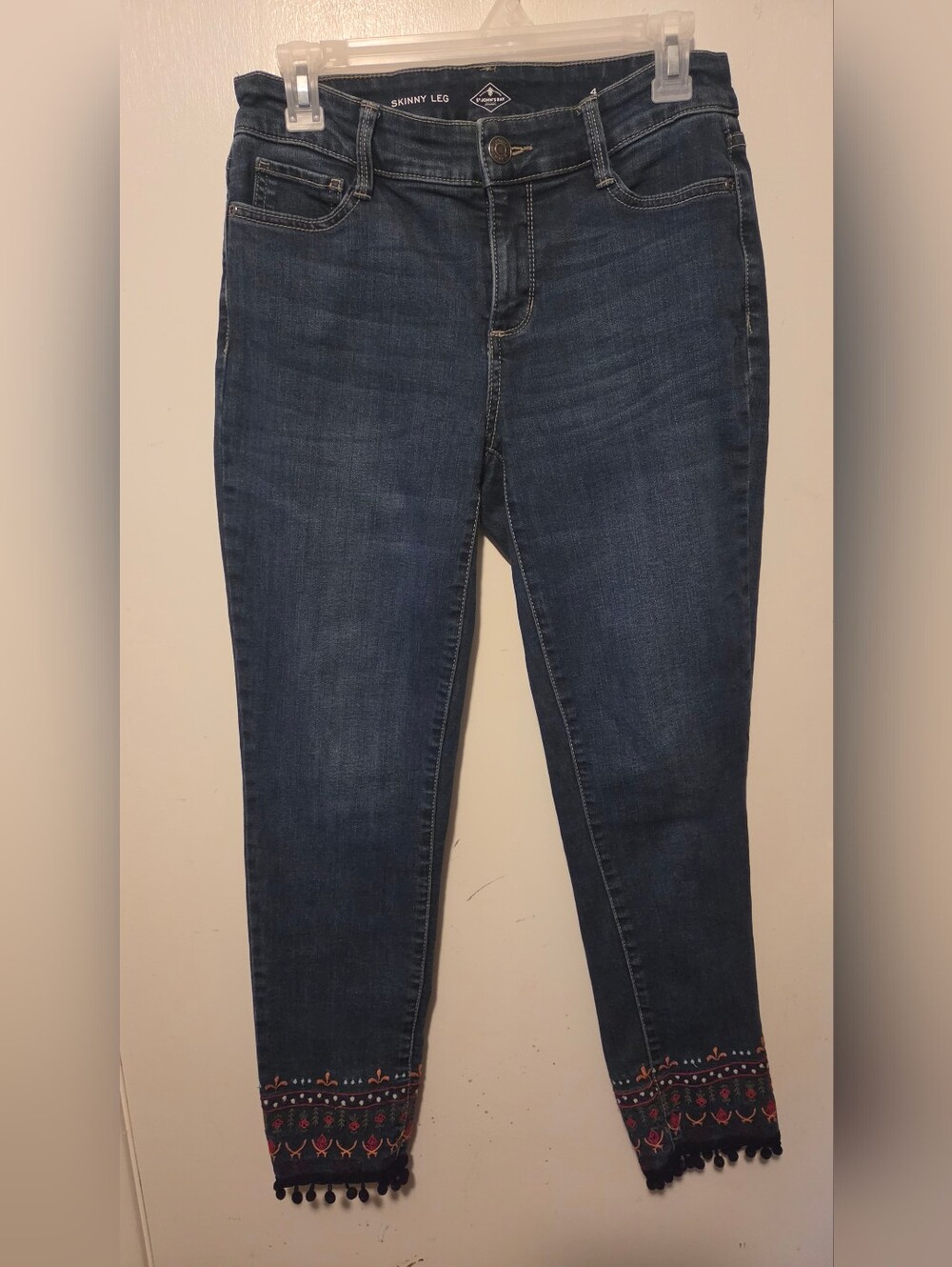 St. John's Bay Dark Blue Cropped Slim Jeans with Embroidered Ankles